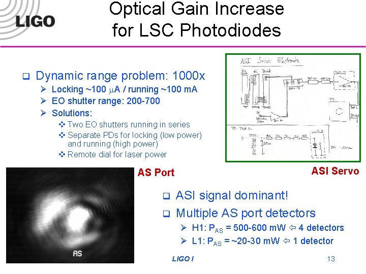 Optical Gain Increase for LSC Photodiodes q Dynamic range problem: 1000 x Ø Locking