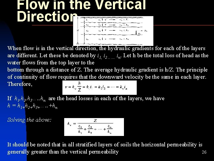 Flow in the Vertical Direction When flow is in the vertical direction, the hydraulic