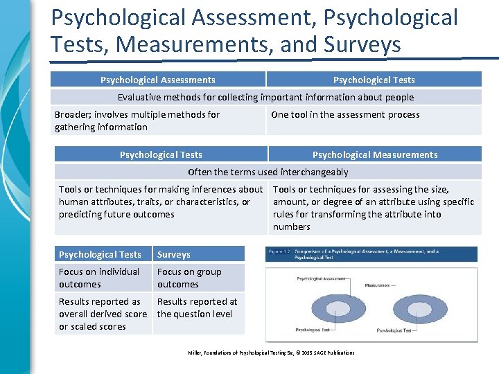 Psychological Assessment, Psychological Tests, Measurements, and Surveys Psychological Assessments Psychological Tests Evaluative methods for