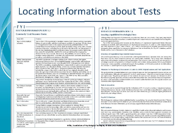 Locating Information about Tests Miller, Foundations of Psychological Testing 5 e, © 2015 SAGE