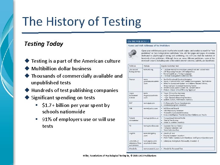 The History of Testing Today u Testing is a part of the American culture