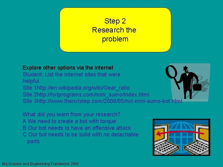 Step 2 Research the problem Explore other options via the internet Student: List the