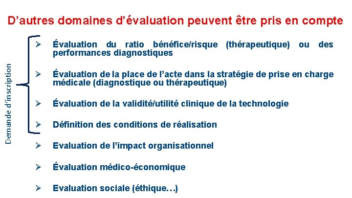 Demande d’inscription D’autres domaines d’évaluation peuvent être pris en compte Ø Évaluation du ratio