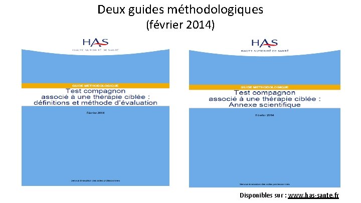 Deux guides méthodologiques (février 2014) Disponibles sur : www. has-sante. fr 