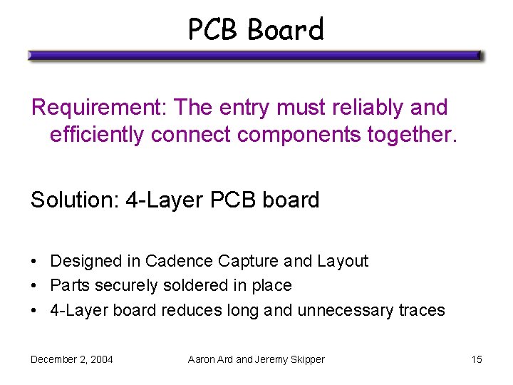 PCB Board Requirement: The entry must reliably and efficiently connect components together. Solution: 4