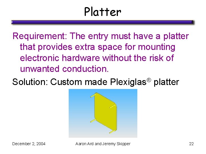 Platter Requirement: The entry must have a platter that provides extra space for mounting