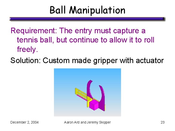Ball Manipulation Requirement: The entry must capture a tennis ball, but continue to allow