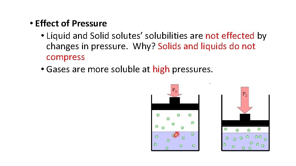  • Effect of Pressure • Liquid and Solid solutes’ solubilities are not effected