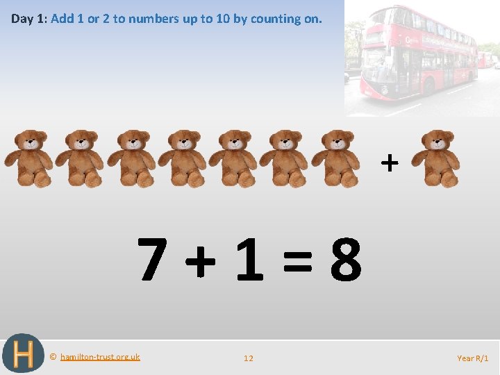 Day 1: Add 1 or 2 to numbers up to 10 by counting on.