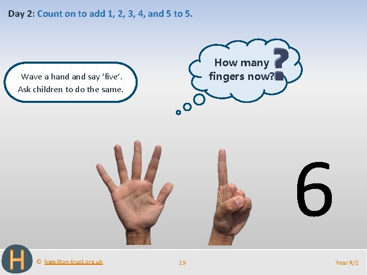Day 2: Count on to add 1, 2, 3, 4, and 5 to 5.
