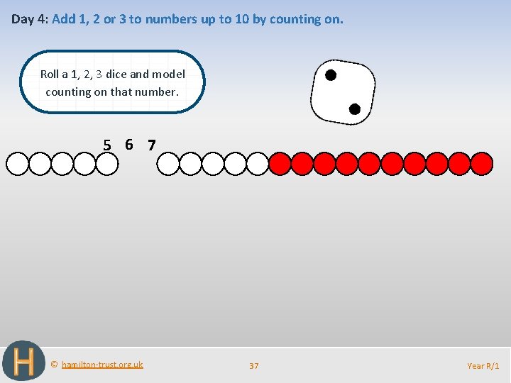 Day 4: Add 1, 2 or 3 to numbers up to 10 by counting