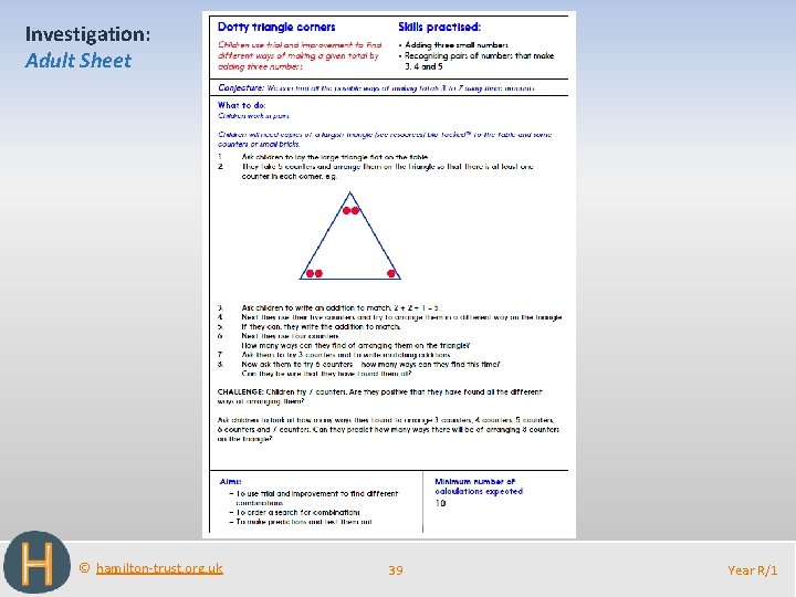 Investigation: Adult Sheet © hamilton-trust. org. uk 39 Year R/1 