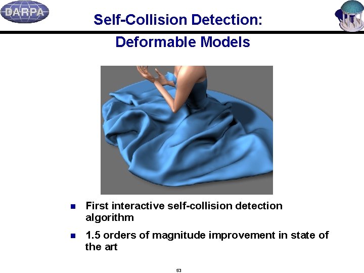 Self-Collision Detection: Deformable Models n First interactive self-collision detection algorithm n 1. 5 orders