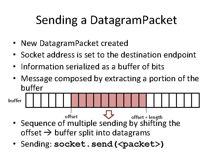 Sending a Datagram. Packet • • New Datagram. Packet created Socket address is set