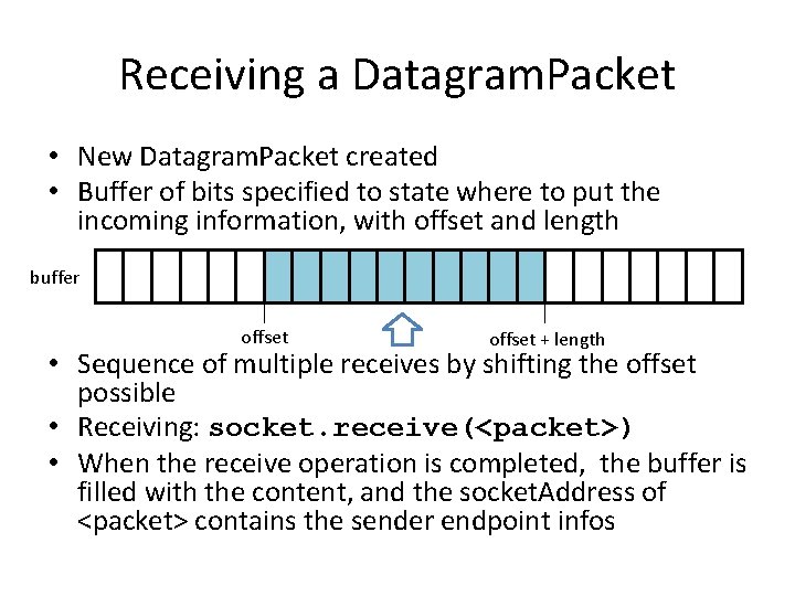 Receiving a Datagram. Packet • New Datagram. Packet created • Buffer of bits specified