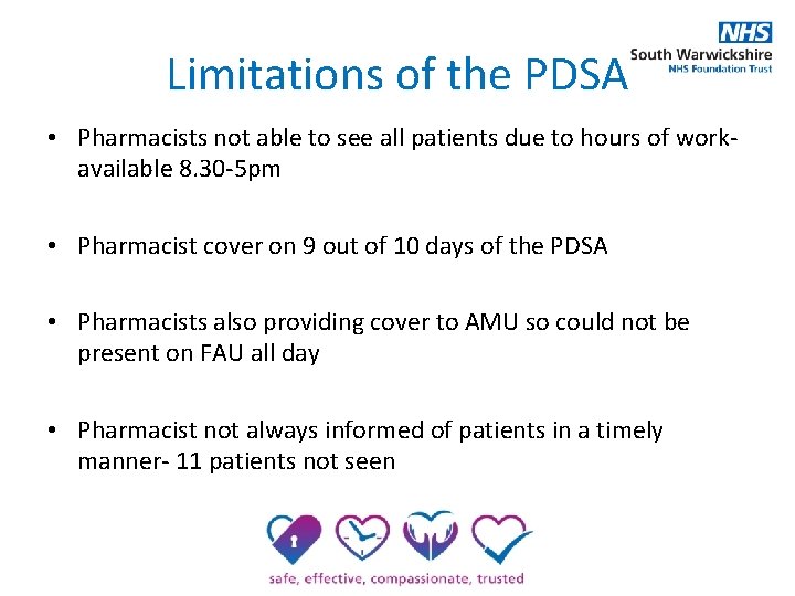 Limitations of the PDSA • Pharmacists not able to see all patients due to