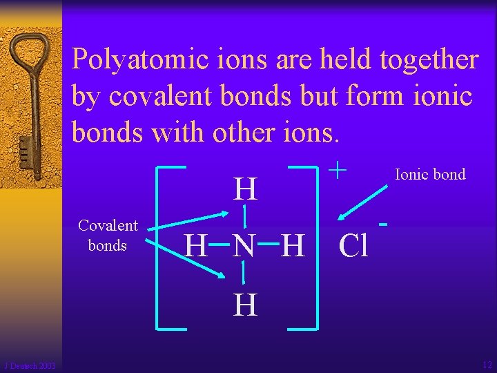 Polyatomic ions are held together by covalent bonds but form ionic bonds with other