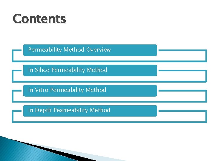 Contents Permeability Method Overview In Silico Permeability Method In Vitro Permeability Method In Depth