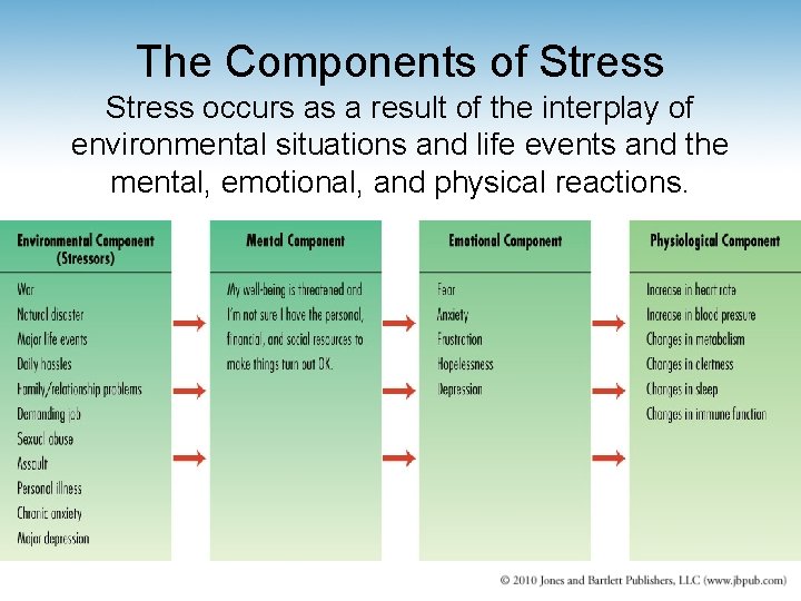 The Components of Stress occurs as a result of the interplay of environmental situations