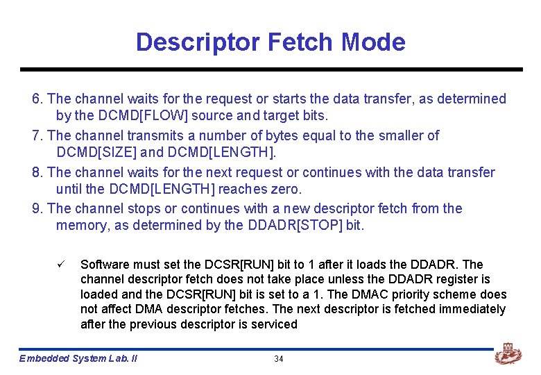 Descriptor Fetch Mode 6. The channel waits for the request or starts the data