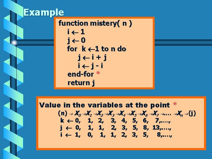 Example function mistery( n ) i 1 j 0 for k 1 to n
