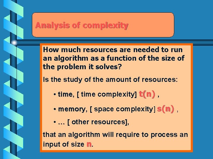 Analysis of complexity How much resources are needed to run an algorithm as a