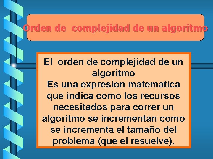 Orden de complejidad de un algoritmo El orden de complejidad de un algoritmo Es