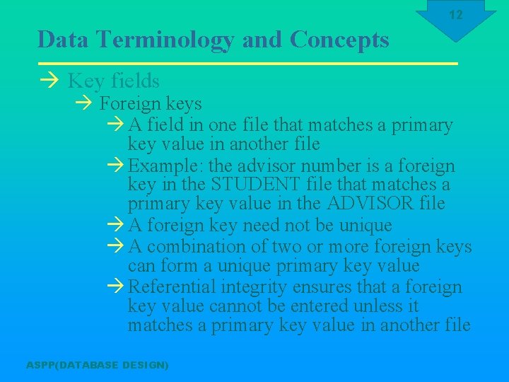 12 Data Terminology and Concepts à Key fields à Foreign keys à A field