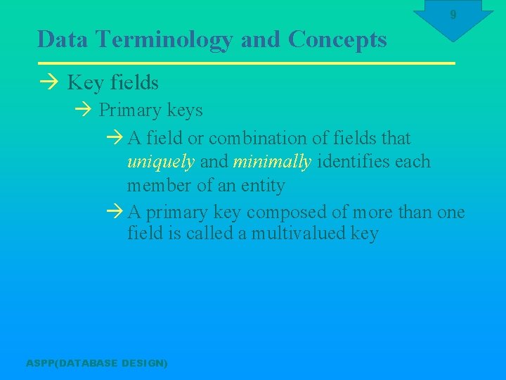 9 Data Terminology and Concepts à Key fields à Primary keys à A field