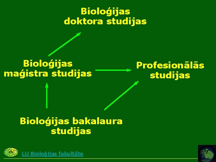 Bioloģijas doktora studijas Bioloģijas maģistra studijas Bioloģijas bakalaura studijas LU Bioloģijas fakultāte Profesionālās studijas