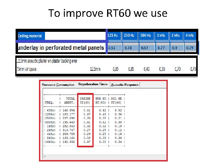 To improve RT 60 we use 