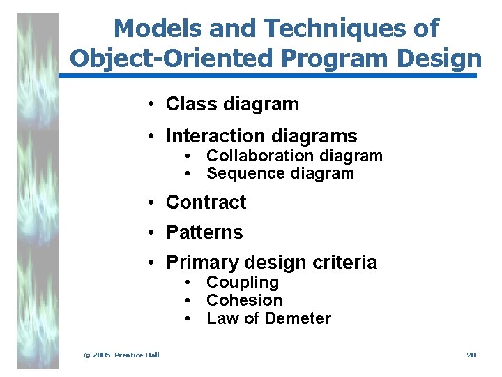 Models and Techniques of Object-Oriented Program Design • Class diagram • Interaction diagrams •