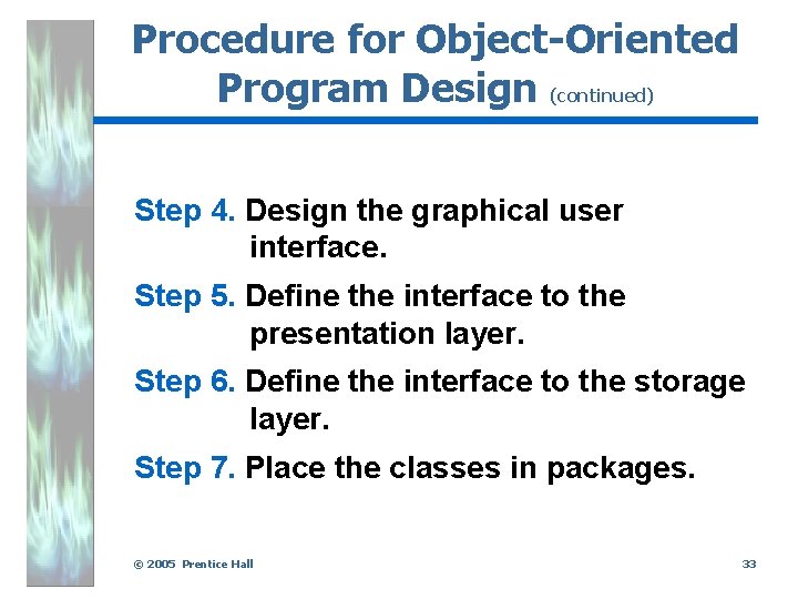 Procedure for Object-Oriented Program Design (continued) Step 4. Design the graphical user interface. Step