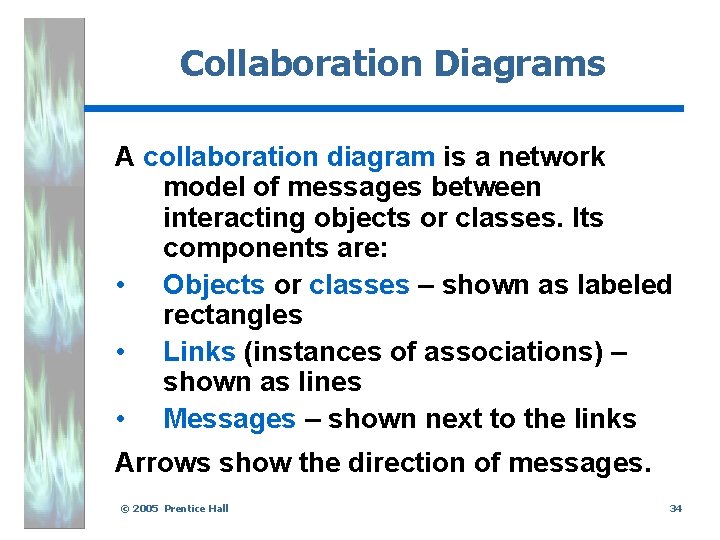 Collaboration Diagrams A collaboration diagram is a network model of messages between interacting objects