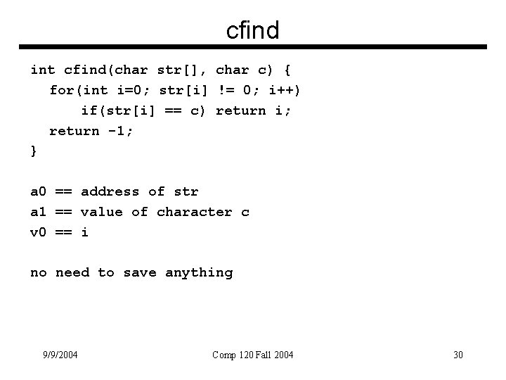cfind int cfind(char str[], char c) { for(int i=0; str[i] != 0; i++) if(str[i]