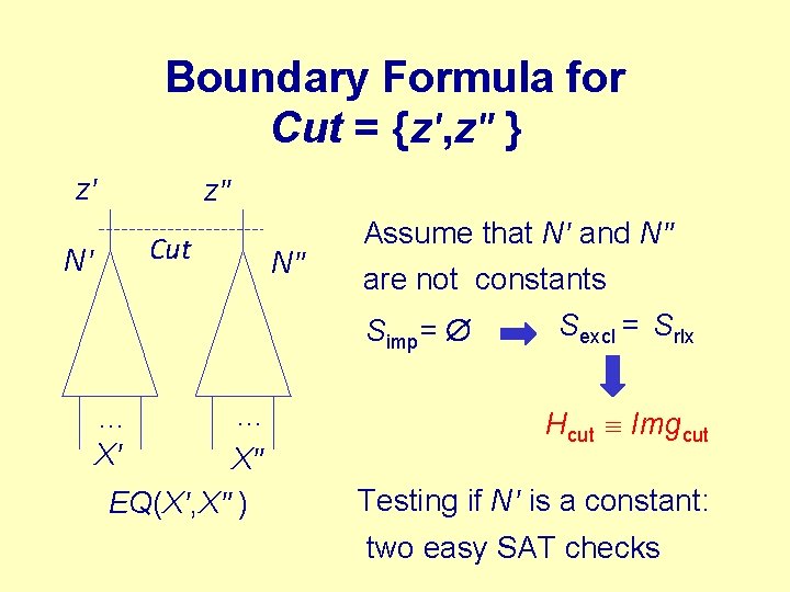 Boundary Formula for Cut = {z', z" } z' z" Cut N' N" Assume