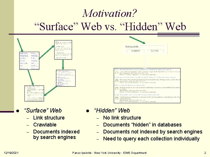 Motivation? “Surface” Web vs. “Hidden” Web l “Surface” Web – – – 12/19/2021 l