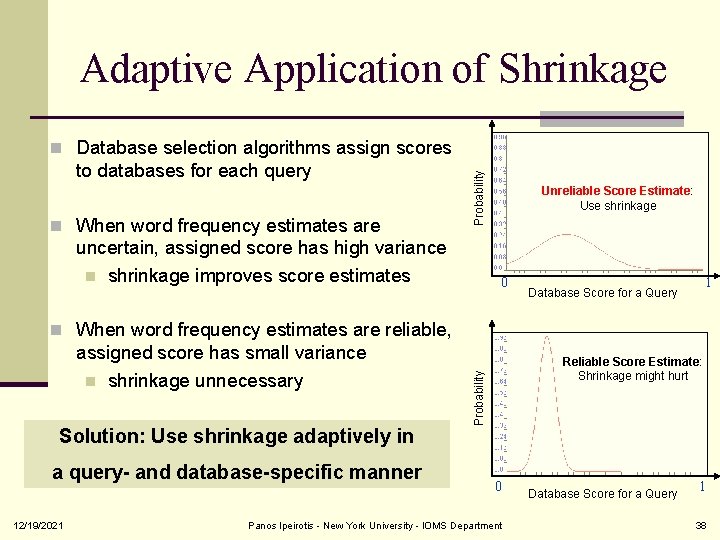 Adaptive Application of Shrinkage to databases for each query n When word frequency estimates