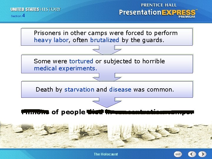 Section 4 Prisoners in other camps were forced to perform heavy labor, often brutalized