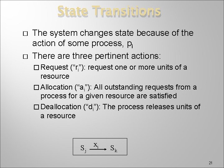 State Transitions � � The system changes state because of the action of some