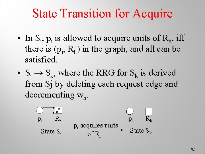 State Transition for Acquire • In Sj, pi is allowed to acquire units of