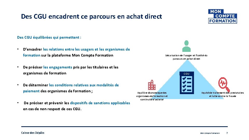 Des CGU encadrent ce parcours en achat direct Des CGU équilibrées qui permettent :