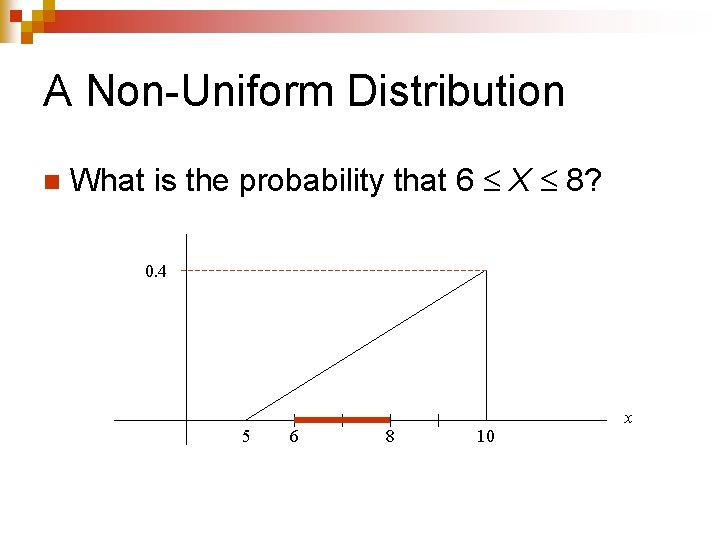A Non-Uniform Distribution n What is the probability that 6 X 8? 0. 4