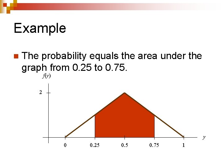 Example n The probability equals the area under the graph from 0. 25 to