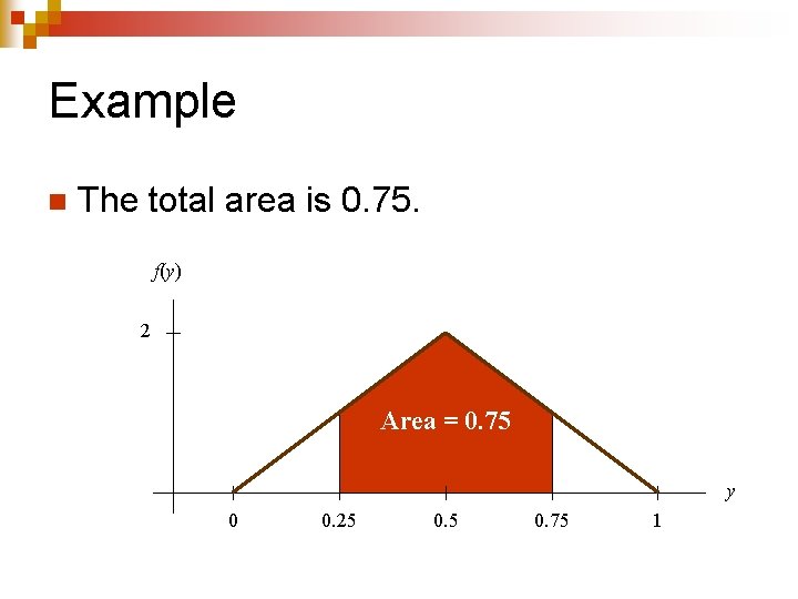 Example n The total area is 0. 75. f(y) 2 Area = 0. 75