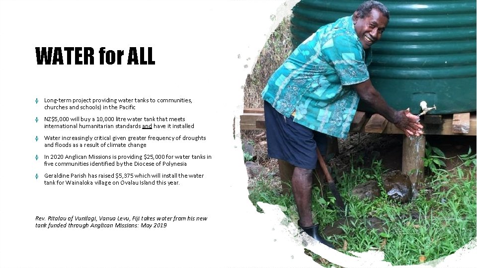 WATER for ALL ╬ Long-term project providing water tanks to communities, churches and schools)