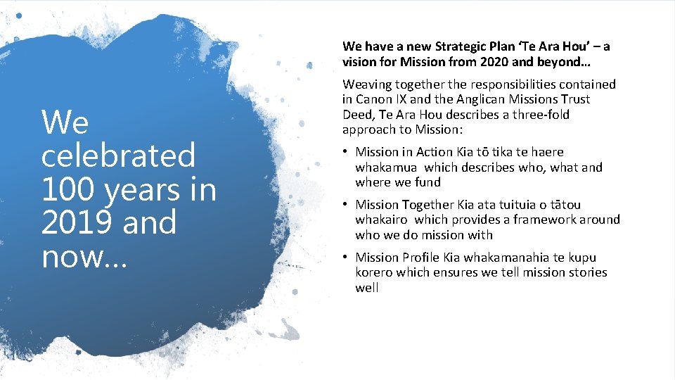 We have a new Strategic Plan ‘Te Ara Hou’ – a vision for Mission
