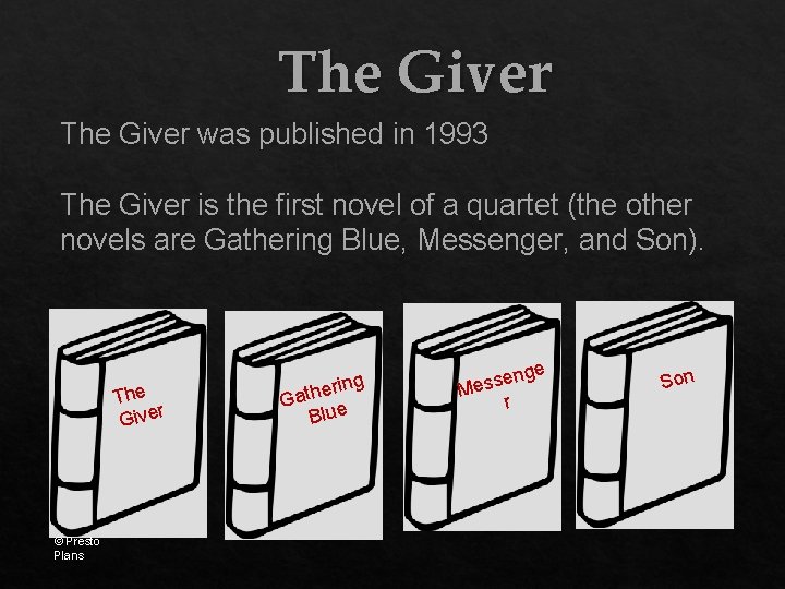 The Giver was published in 1993 The Giver is the first novel of a