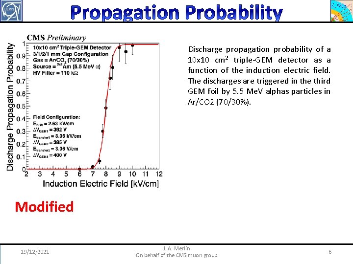 Discharge propagation probability of a 10 x 10 cm 2 triple-GEM detector as a