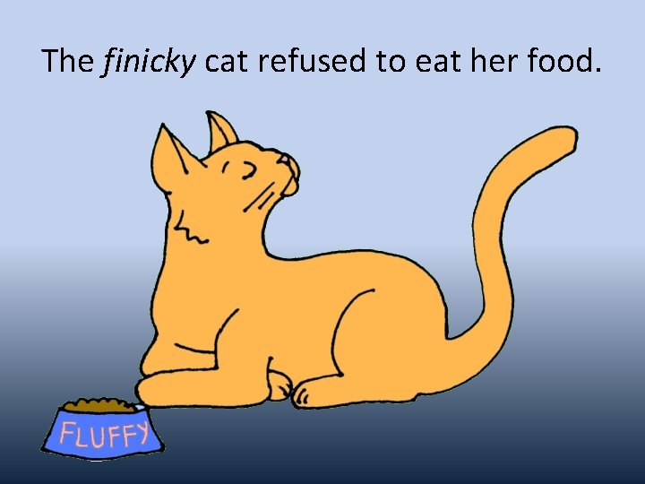 The finicky cat refused to eat her food. 